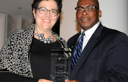Dr. Mercedes Bern-Klug 2015 Knee/Wittman Outstanding Achievement Award Recipient With Emcee Gary Bailey